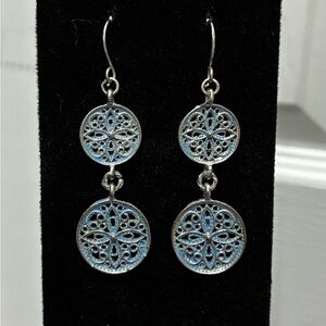 Blue filagree disc earrings